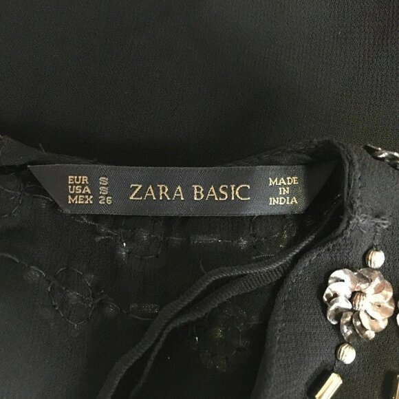 Zara Basic Size Small Black Sleeveless Blouse Shirt Tank Top Funeral Keyhole - Picture 9 of 9